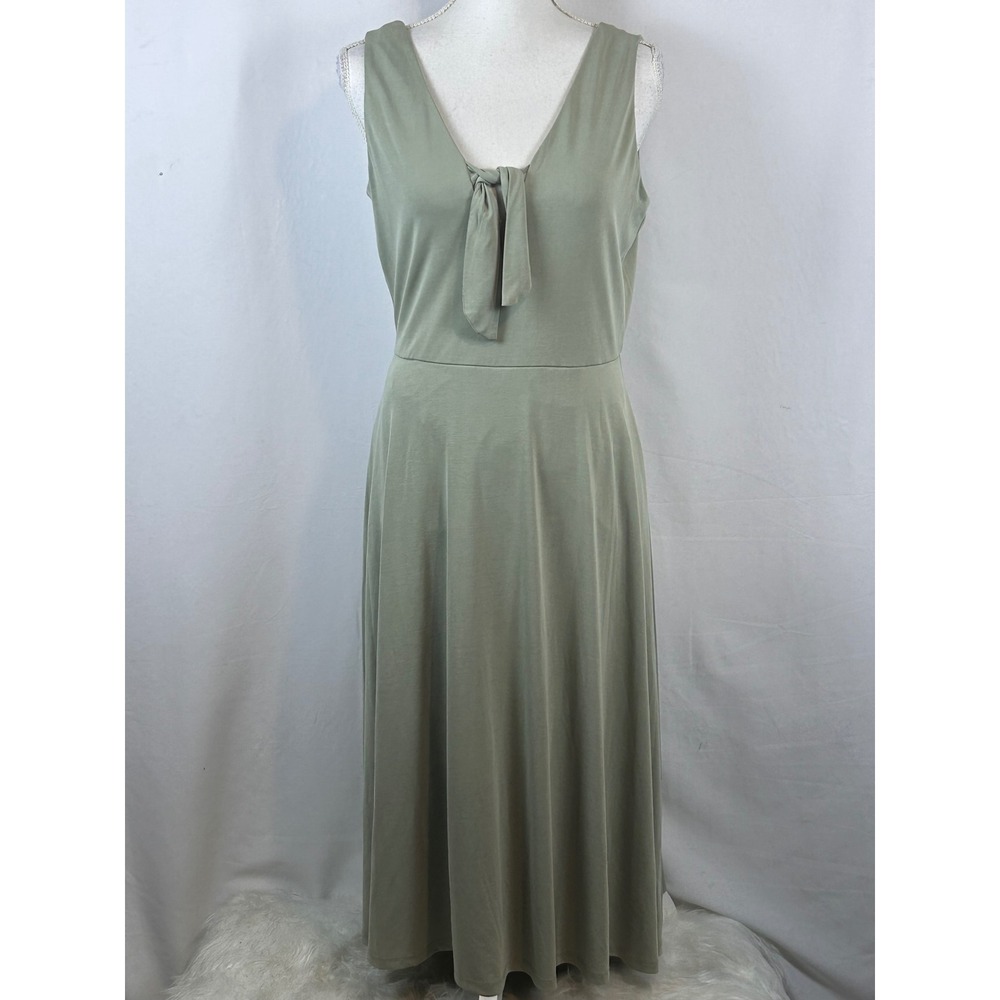 June & Hudson Dress Womens L Sage Green New Tie Front V-Neck Sleeveless Midi NEW